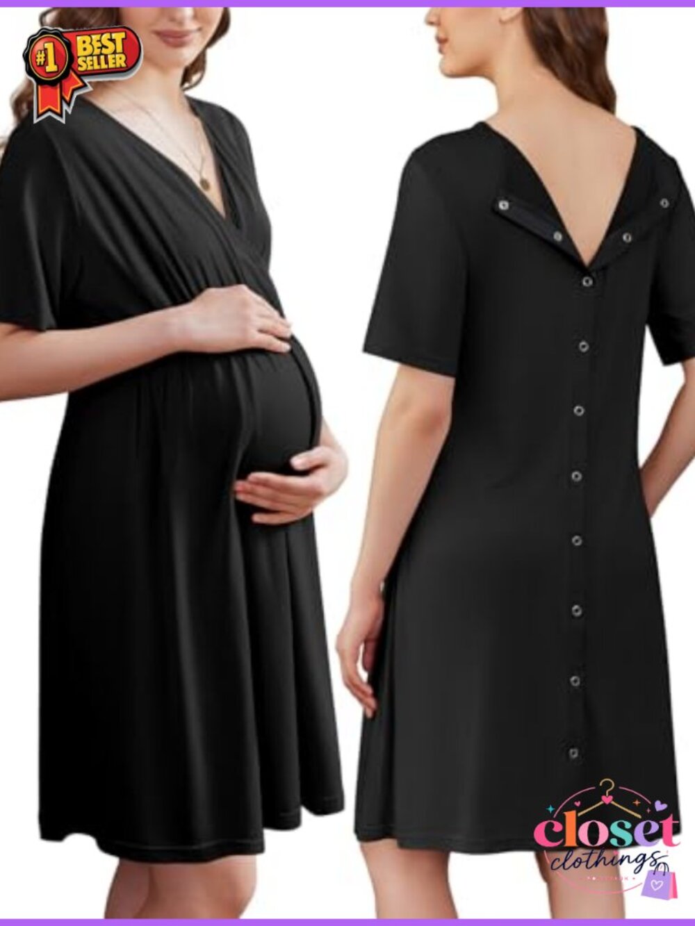 Labor Delivery Hospital Gown V Neck Maternity Nursing Nightgown Sleepshirt